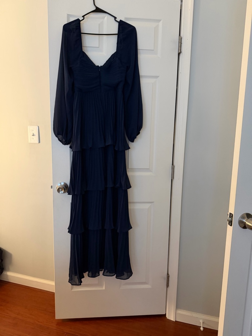 Lulus Impactful Elegance Navy Blue Tiered Balloon Sleeve Maxi Dress - Picture 11 of 12